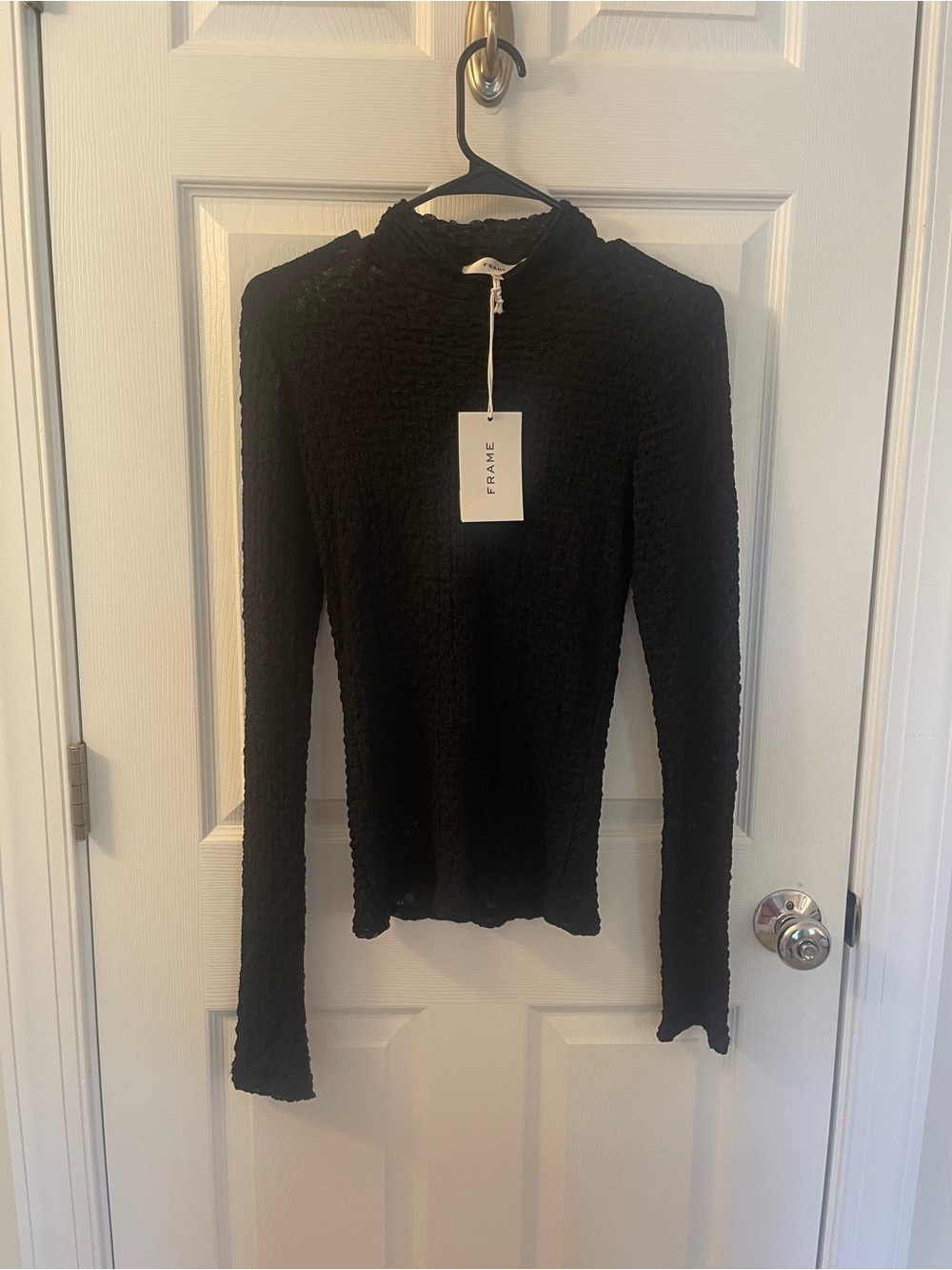 Frame Denim Black Long-Sleeve Turtleneck Textured Top